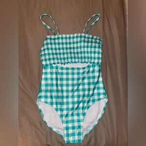 NWT Girls Green Checkered One Piece Swimsuit